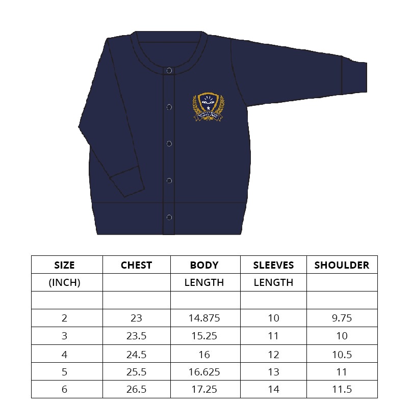 PRIMUS-CARDIGAN SIZE CHART