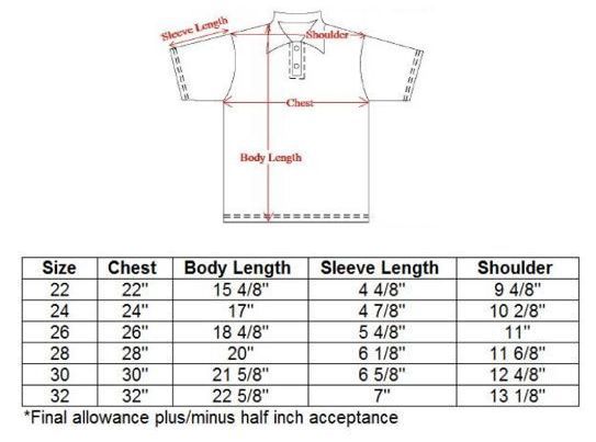 PRIMUS-DRI-FIT-POLO SIZE CHART